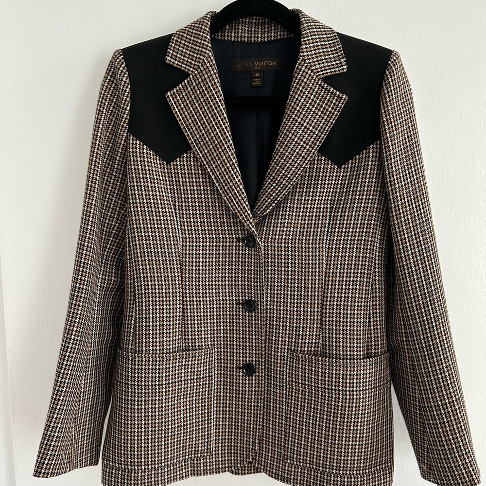 Louis Vuitton Brown and Black Houndstooth Blazer